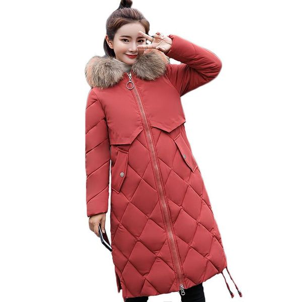 

women's down & parkas mid-length cotton coat women winter clothing thick warm hooded fur collar slim jacket female jd1786, Black