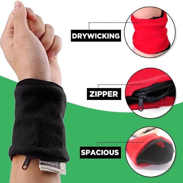 

wallets portable sport armband run bag wristband badminton tennis sweatband wrist support pocket wallet pouch, Red;black