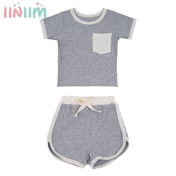 

clothing sets toddler kids boys girls summer knitted ribbed kid baby casual short sleeve t-shirts +shorts tracksuit, White