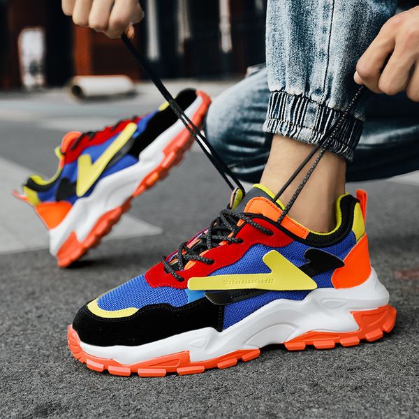 

2021 summer fashion mens casual shoes color matching hip hop platform shoes men outdoor mesh breathable chunky sneakers men