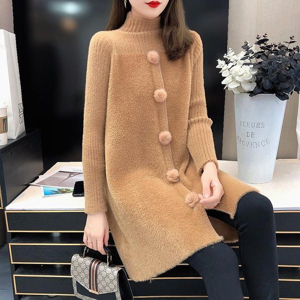 

casual dresses 2021autumn winter women elegant warm turtleneck dress ladies a-line full sleeve slim knitted vestidos female sweater n171, Black;gray