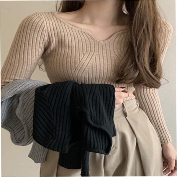 

women's sweaters women sweater heart-neck slim-fit tight pullover v-neck bottoming plus size pink shirt 2021, White;black