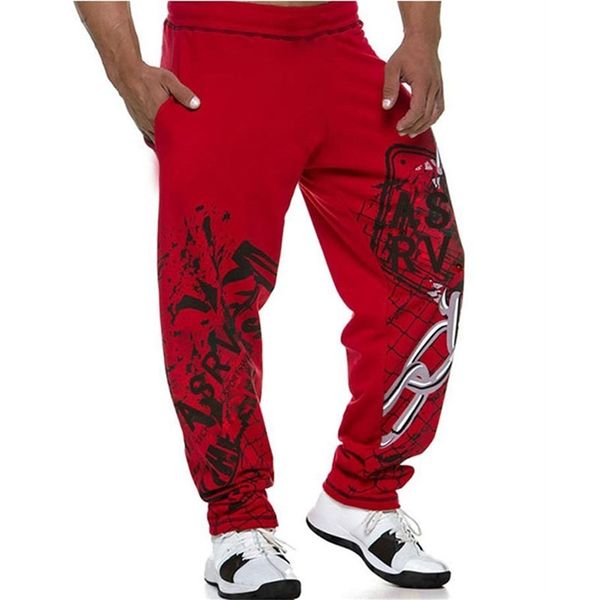 

muscle men's quality summer cotton sweatpants fitness pants men joggers casual personality printing trousers 210715, Black