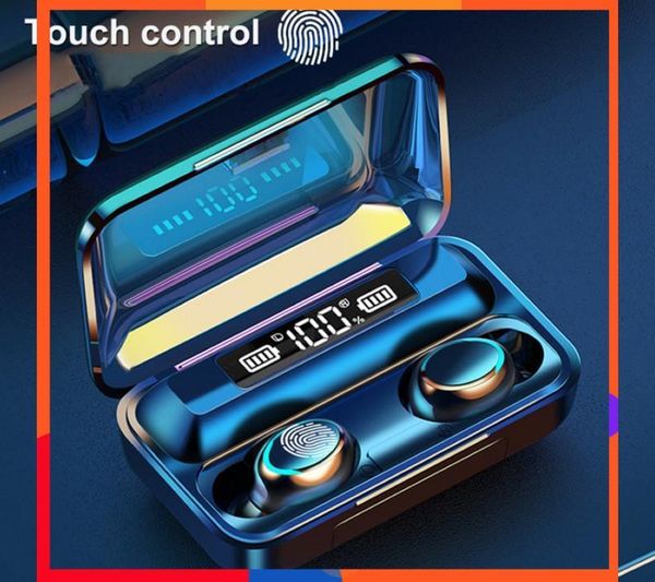 

f9-5c tws wireless bluetooth earphones headphones 2200mah charging box with microphone sport waterproof headsets earbuds wholesale