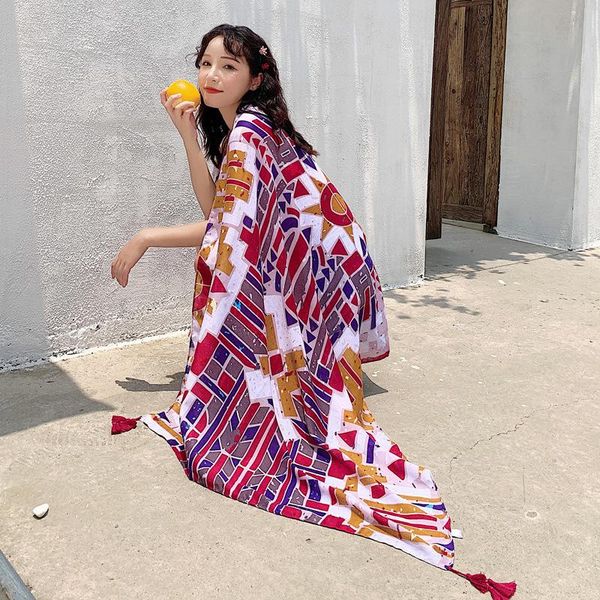 

towel travel beach towels big size printed plant pattern ethnic style scarf women sun shade retro cotton tapestry pashmina yoga