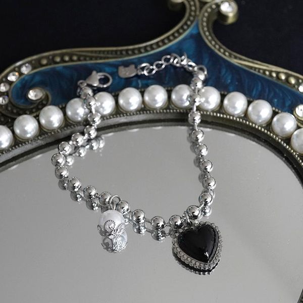 

link, chain black love pearl bracelet niche design female ins cold wind jewelry