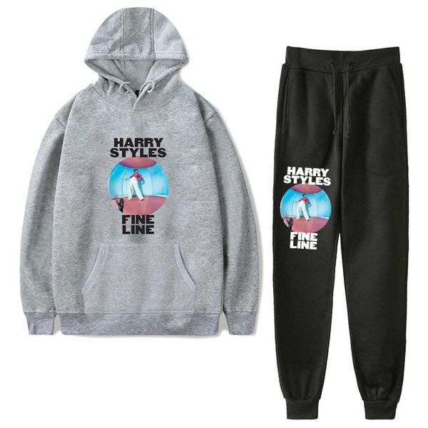 

women's tracksuits harry styles printing two piece set women harajuku hoodies and pants girls cotton hooded pullover trouser suit, Gray