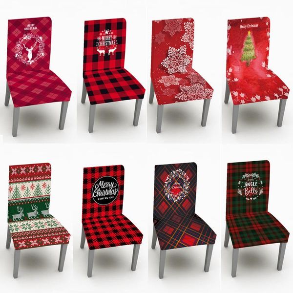 

chair covers christmas decor red plaid dining room cover washable removable stretch seat universal size