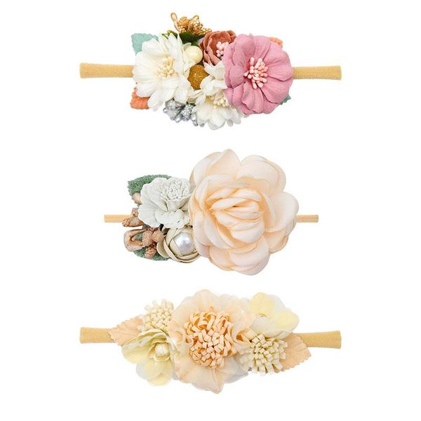 

hair accessories fashion born flower headbands turban for baby girls nylon sweet elastic hairbands toddler headwear, Slivery;white