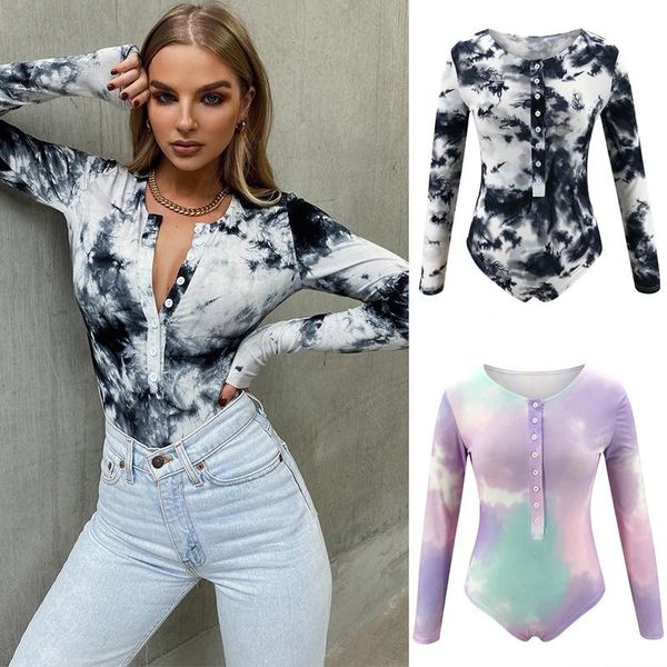 

women's jumpsuits & rompers womens jumpsuit button printed women bodysuits spring long sleeve o-neck one-pieces streetwear body, Black;white