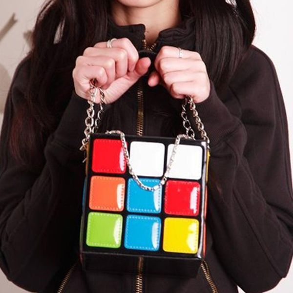 

shape chic cubic box women handbags designer chains totes luxury pu leather messenger bag ladies personality small purses 2021 cross body