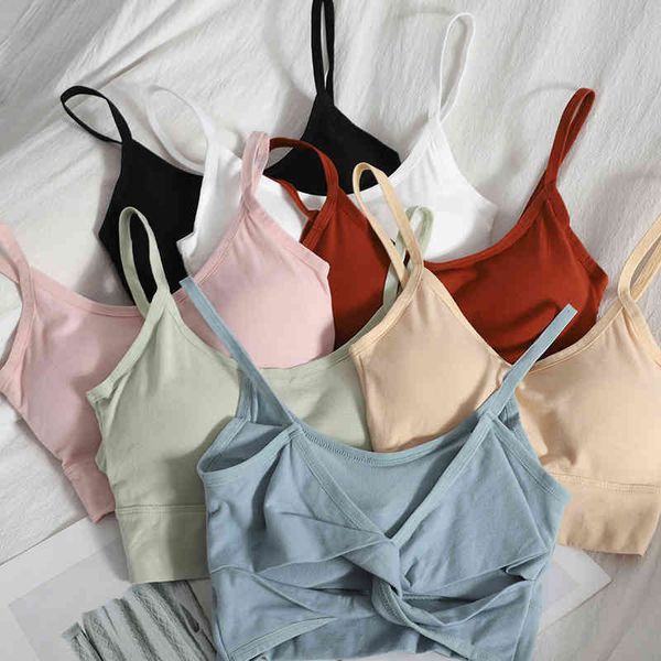 

fashion casual after the twisted halter camisole summer korean pure color beauty straps chest pad vest for women 210420, White