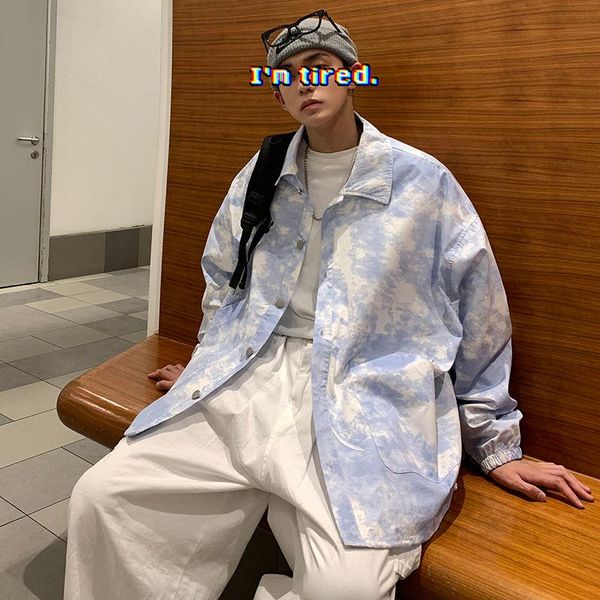 

spring and autumn youth fashion men's personality tie-dye jacket casual single-breasted black/blue jackets, Black;brown