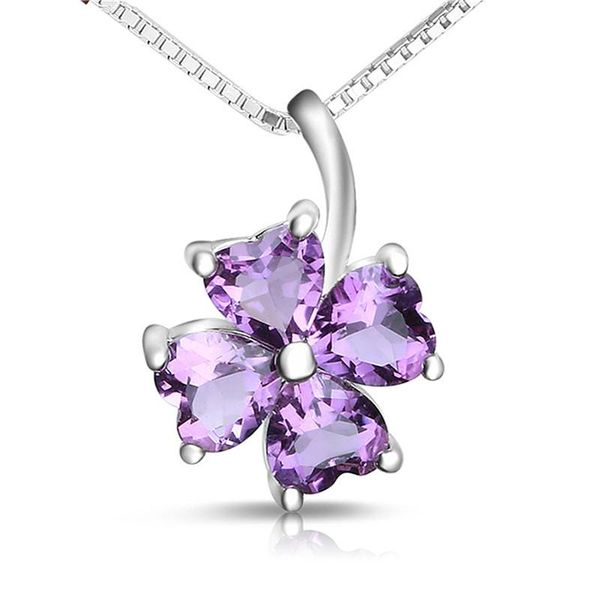 

pendant necklaces cute crystal purple clover necklace women clavicle accessories silver plated chain female jewelry