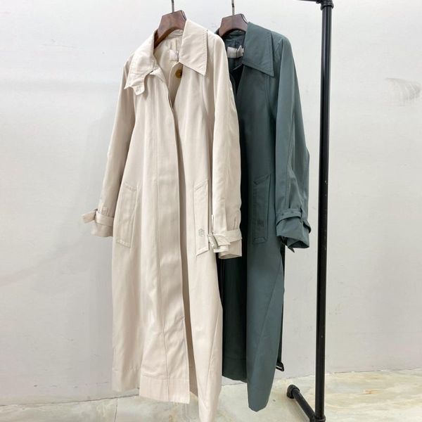 

women's trench coats classic women coat turn-down collar long sleeve loose sashes lady cotton, Tan;black