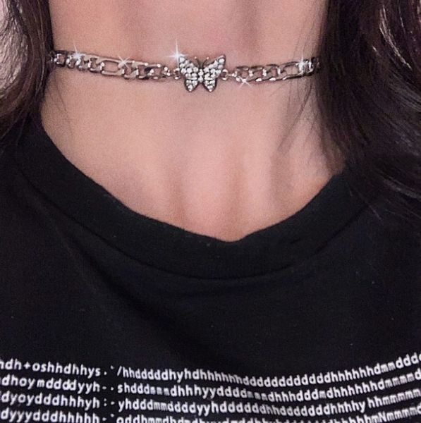 

european and american diamond butterfly necklace, hip hop chain, Silver