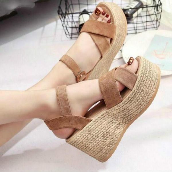 

summer buckle women's sandals velvet flock fish mouth fashion high heel platform open toes women shoes drop, Black
