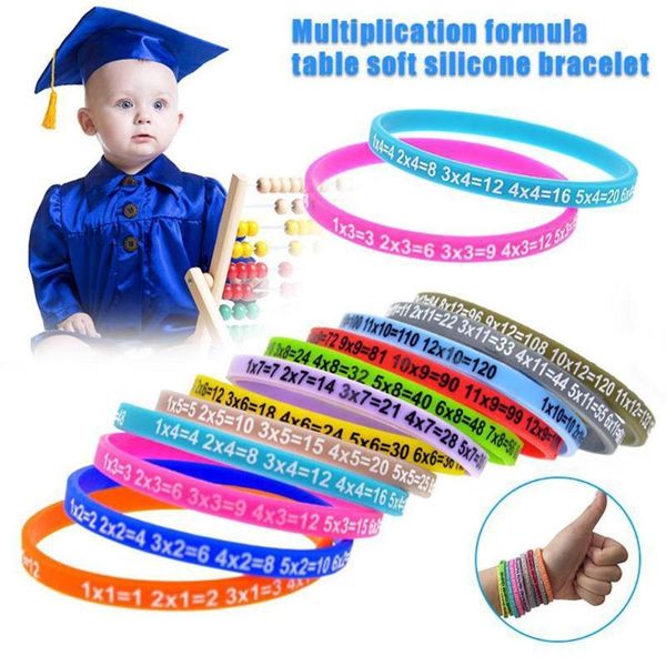 

beaded, strands 12pcs/set silicone bracelets multiplication soft bracelet learn math education wristband for kid preschool teaching aid, Black