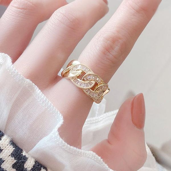 

cluster rings adjustable super luxury crystal cz gems shiny zircon buckle finger ring for women sparking wedding jewelry pendant gift, Golden;silver
