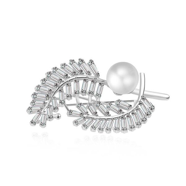

pins, brooches metal retro feather rhinestone pearl brooch badge jewelry good friend gift wholesale, Gray