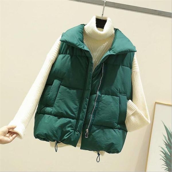 

women's vests 2xl autumn 2021 korean edition women/girl stand collar eiderdown cotton zipper waistcoat lovely forshort loose-fitting wa, Black;white
