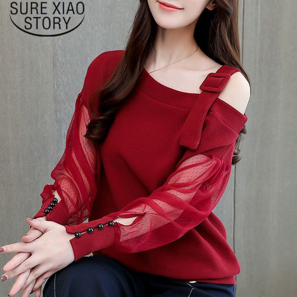 

spring long sleeve fashion woman blouses off shoulder solid women blouse shirt clothing female 1224 40 210415, White