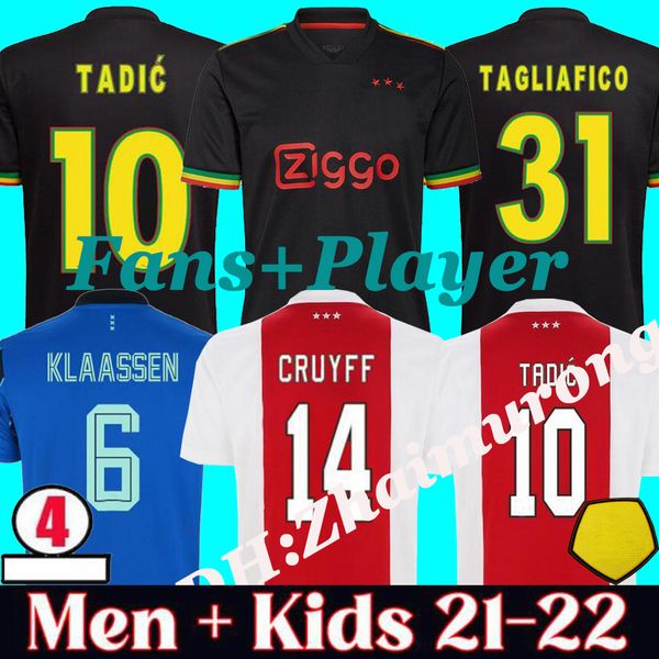 

2021/22 fc home away 3rd fans + player soccer jersey tadic promes neres tagliafico huntelaar cruyff 21 22 men kids kit football shirt unifor, Black;yellow