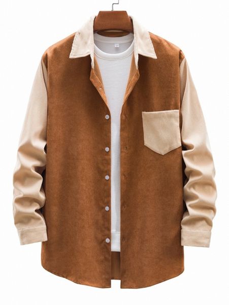 

men pocket front color block shirt x8he#, White;black