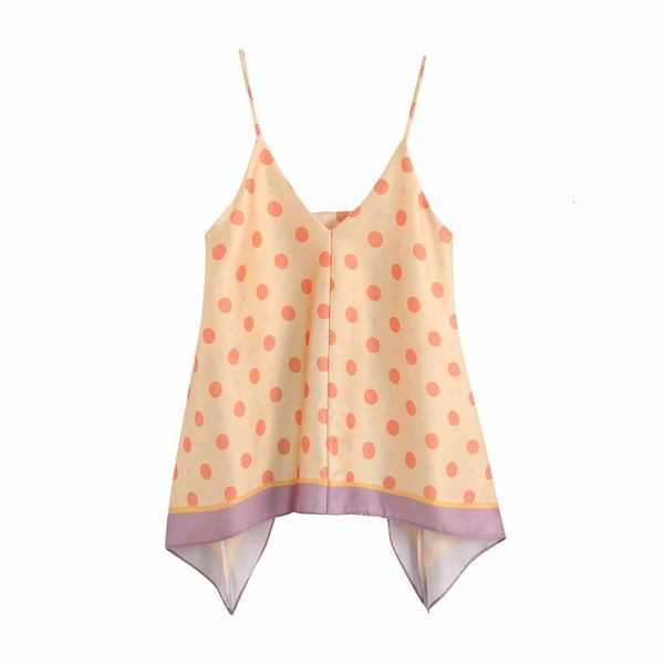 

women's polos women chic polka dot print yellow za sling female summer back cross fashion sleevelss v-neck blouse femme kftk, White