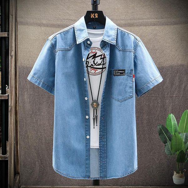 

men's casual shirts denim shirt men cotton jeans fashion summer slim short sleeve cowboy stylish wash asian multiple pockets, White;black