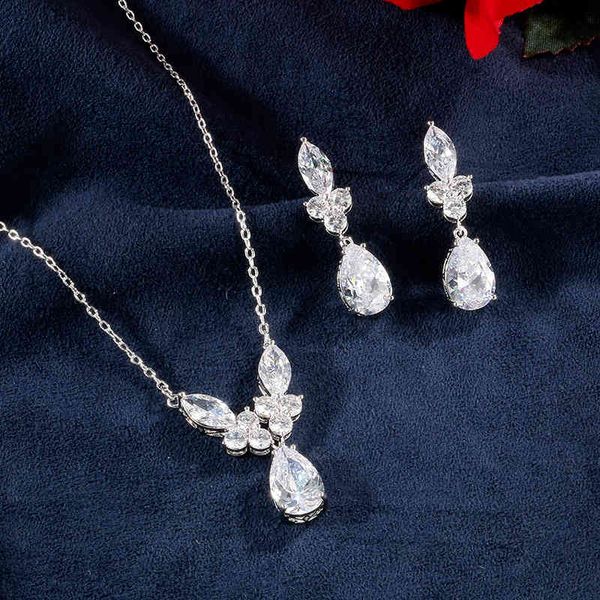 

jewelry set rakol new 2021 zircon necklace bridal necklace earrings two piece, Slivery;golden