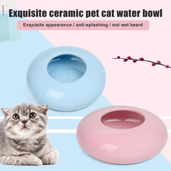 

ceramic cat water bowl flat pet drinking not getting wet anti-splash h88f bowls & feeders
