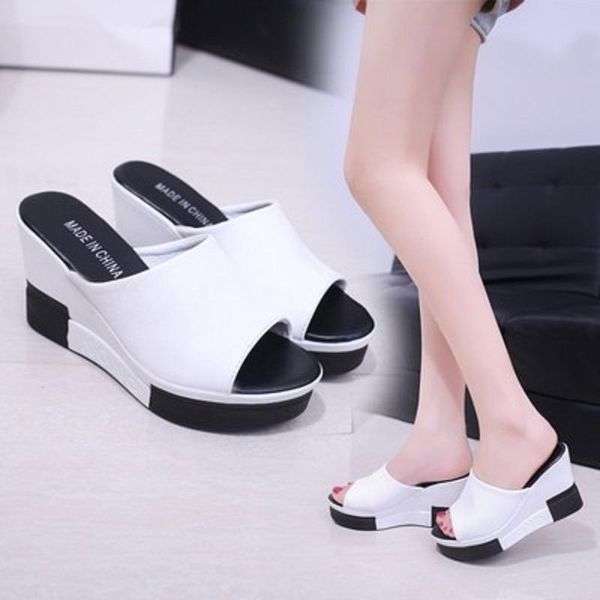 

slippers 2021 summer ladies platform sandals beach round toe white, Black