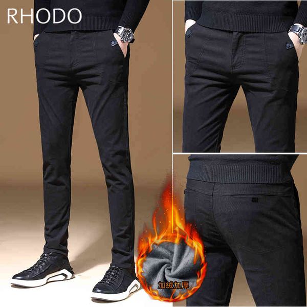 

men's pants winter fashion cotton warm thicken fleece stretch casual slim fit straight trousers 28-38 nv5x, Black