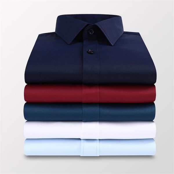 

plus size 5xl 6xl 7xl men solid color business shirt fashion casual slim white long sleeve male brand clothes 220312, White;black