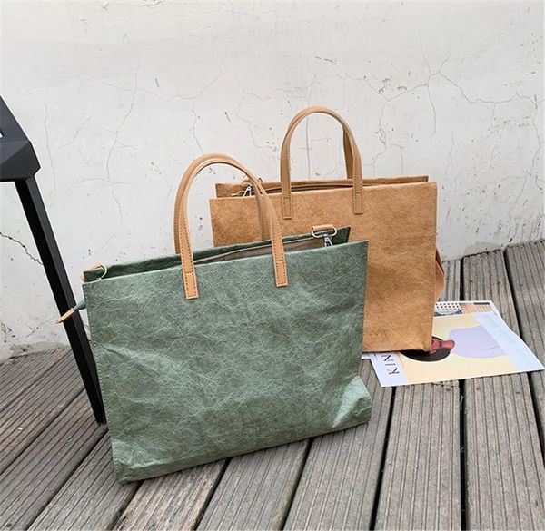 

evening bags 2021 kraft paper bag fashion women's large capacity unique portable commuter waterproof one-shoulder tote