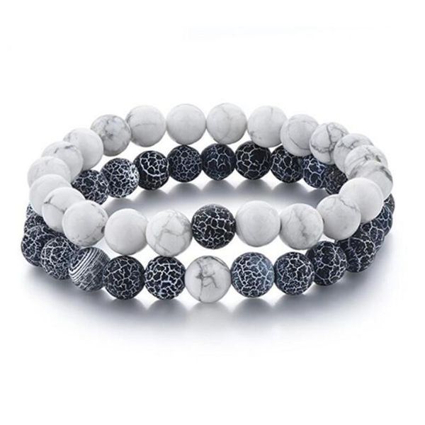 

beaded, strands frosted weatherstone yoga energy bracelet two pcs set 8mm natural stone, Black