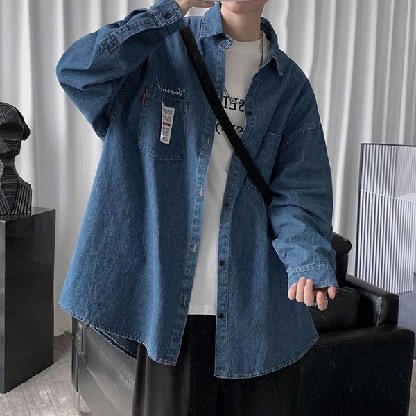 

men's jackets denim autumn long sleeve shirt korean fashion inch loose coat casual, Black;brown