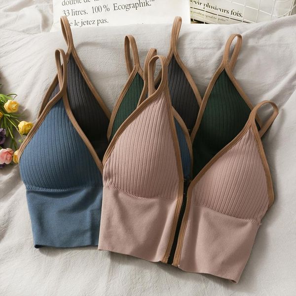 

korean striped crop slim fit spaghetti strap tanke women built in bra off shoulder sleeveless versatile camisole ins yoga outfit