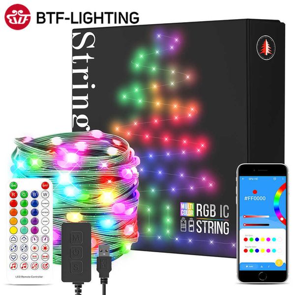 Luzes de Natal Cordas de corda WS2812B RGBIC endereçável individualmente Dream cor decoração de Natal LED Módulo USB Power 5V 211015