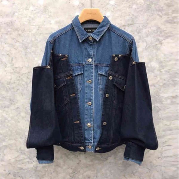 

women's jackets [ewq] single breasted silhouette fashion fried street trend denim clothing patchwork coat women autumn korean loose e3u, Black;brown