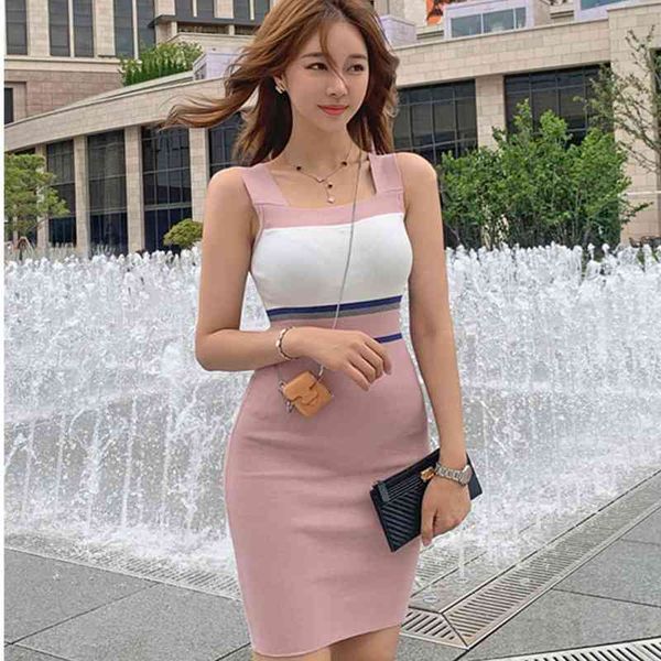 

girls sundress knitting womens dress sleeveless slim bodycon casual tight pencil robe femme boh vestido 210520, Black;gray