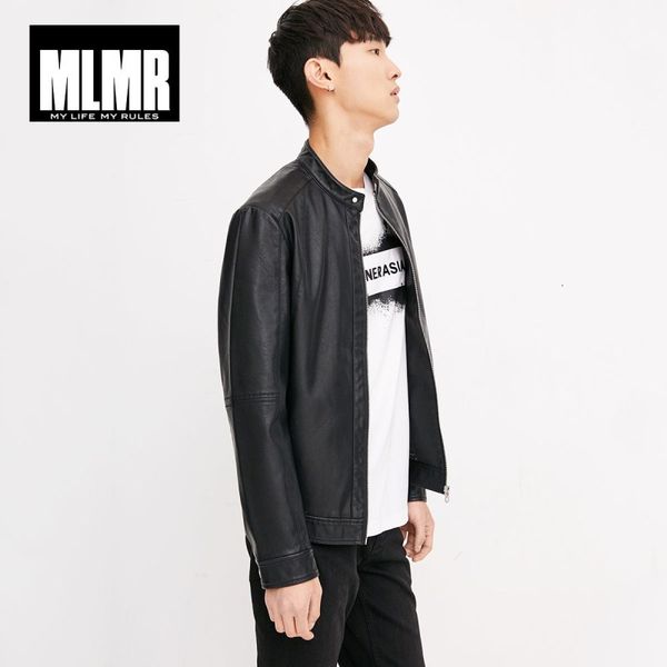 

mlmr men's autumn zip-through front artificial leather biker jacket m|218321534, Black