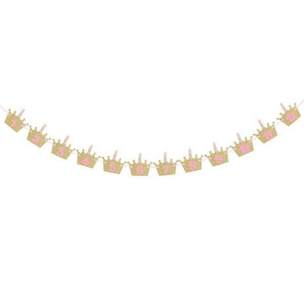 

party decoration baby's 1st birthday banners glitter crown and number po banner with clips hanging for first deco