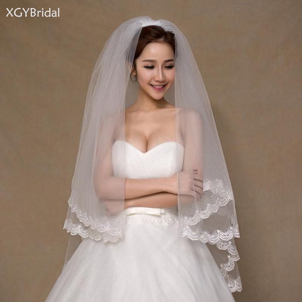 

bridal veils double-layer lace edge veil 2021 elbow length headdress polyester wedding dress accessories, Black