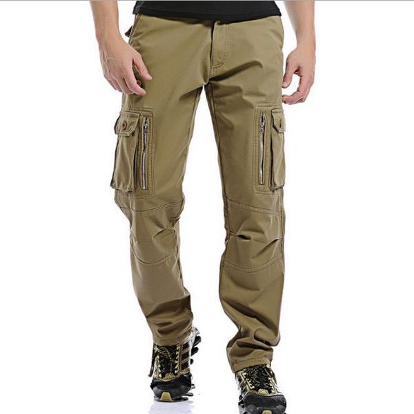 

men's pants thick side zipper baggy trousers men thicken fleece overalls fashion casual cargo mens bottoms 40, Black