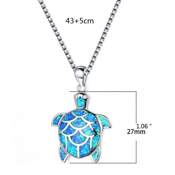 

chains c1fc shiny created blue fire opals necklace cute tortoise opal stone pendant for women fashion jewelry, Silver