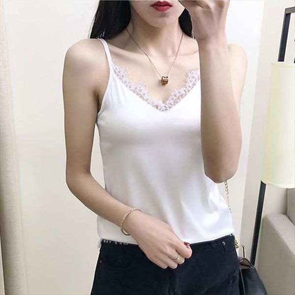 

fashion silk strapless women camis satin spaghetti strap plus size xxxl 4xl ladies camisole bottom shirt, White