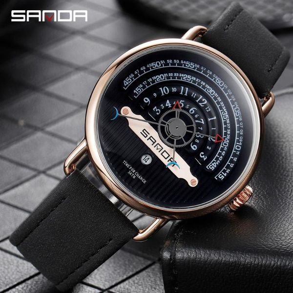 

wristwatches sanda mens watch waterproof big dial creative men silver blue leather wristwatch relogio masculino, Slivery;brown