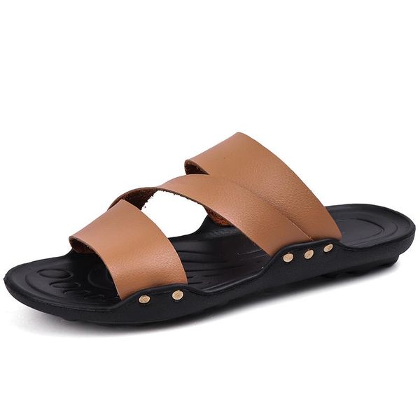

slippers 2021 men sandals non-slip leather flip flops outdoor beach casual shoes cool water, Black
